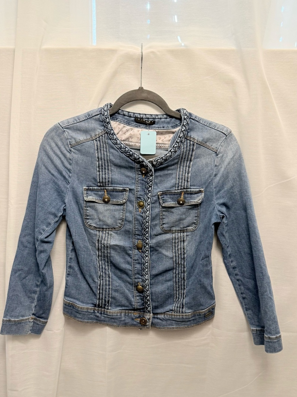 Sisley Light Blue Denim Jacket with Braided Trim
